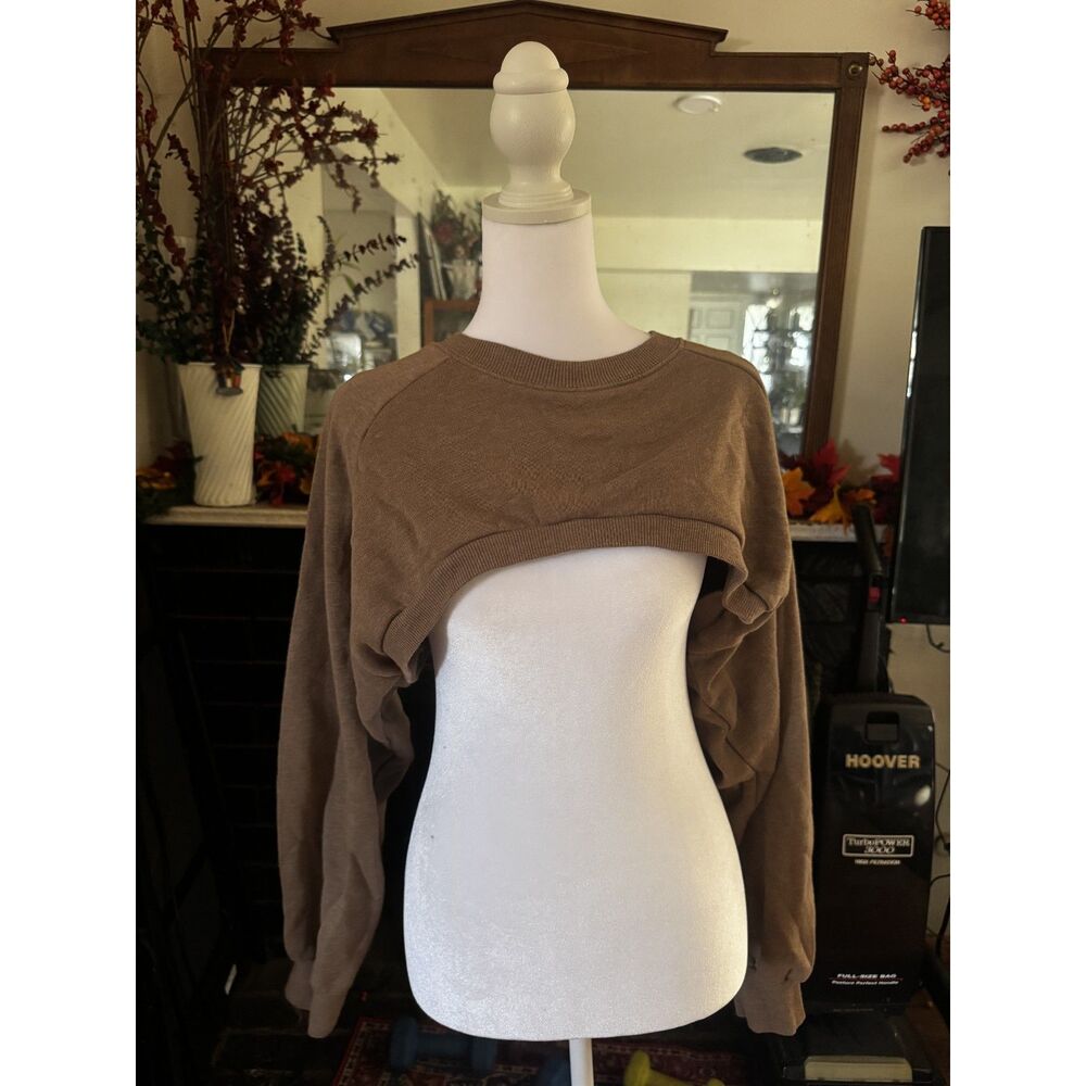Zara Limited Sport Basics Super Crop Top Brown Raglan Sweatshirt Y2K L